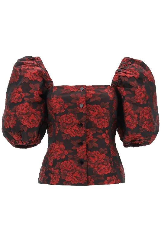 Ganni Women's Blouse In Floral Jacquard Double-Layered Blouse