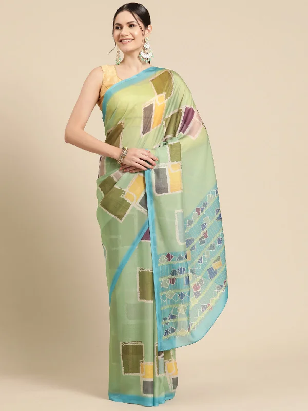 Olive Silk Blend Printed Abstract Saree with Unstitched Blouse - Hiral Fashion Puff Sleeve Blouse Olive Silk Blend Printed Abstract Saree with Unstitched Blouse - Hiral Fashion Puff Sleeve Blouse