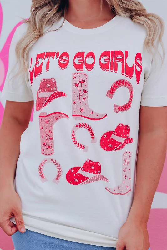White LET'S GO GIRLS Western Fashion Graphic T Shirt-- V-Neck T-Shirt Long Sleeve Cotton White LET'S GO GIRLS Western Fashion Graphic T Shirt-- V-Neck T-Shirt Long Sleeve Cotton