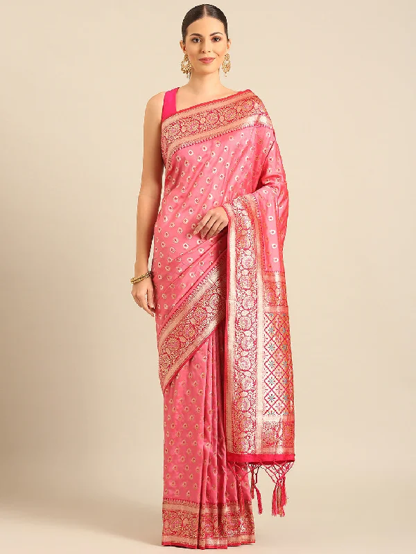 Women Light Pink Banarasi Silk Saree With Un Stitched Blouse - Aanika Side Tie Blouse Women Light Pink Banarasi Silk Saree With Un Stitched Blouse - Aanika Side Tie Blouse