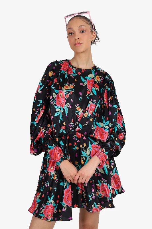 The Attico Black Floral Satin Mini Dress Size 40 Classic White Mini Dress