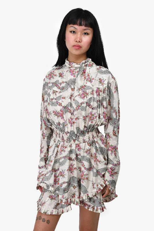 Isabel Marant Cream/Floral Ruffle Mini Dress Size 34 Modern Satin Mini Dress