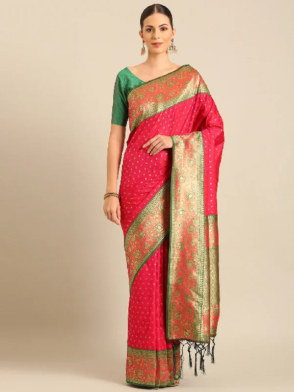 Women Pink Banarasi Silk Saree With Un Stitched Blouse - Aanika Polished Work Blouse Women Pink Banarasi Silk Saree With Un Stitched Blouse - Aanika Polished Work Blouse