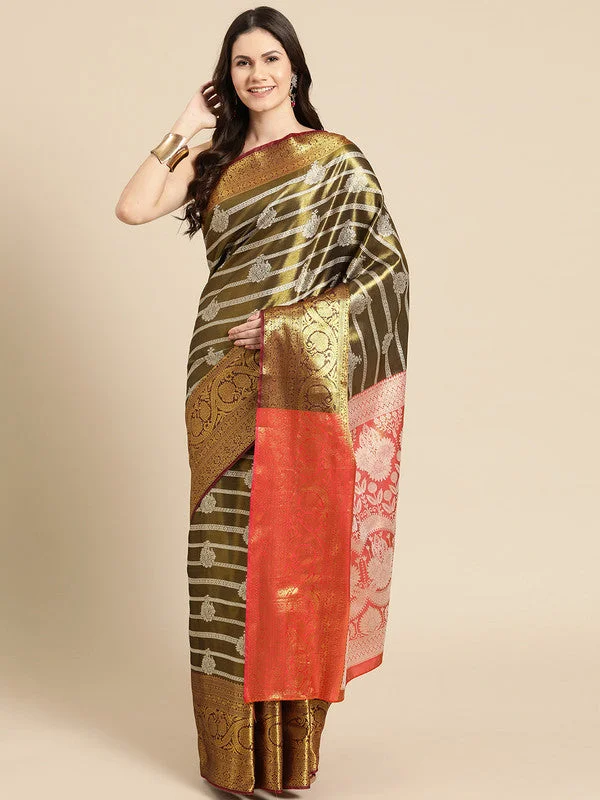 Black Silk Blend Woven Zari Design Striped Saree with Unstitched Blouse - Hiral Fashion Elegant Silk Blouse Black Silk Blend Woven Zari Design Striped Saree with Unstitched Blouse - Hiral Fashion Elegant Silk Blouse