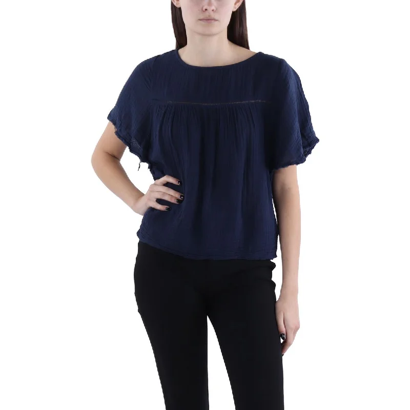 Womens Cotton Ladder Stitch Blouse Cotton Casual Blouse