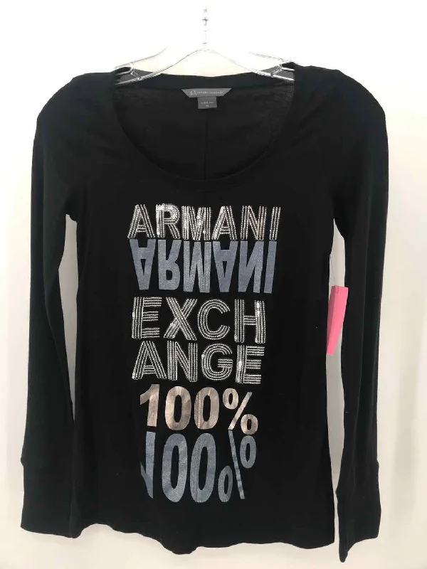Pre-Owned Armani Exchange Black Size XS Logo Long Sleeve T-shirt-- Asymmetrical Pockets Print Pre-Owned Armani Exchange Black Size XS Logo Long Sleeve T-shirt-- Asymmetrical Pockets Print