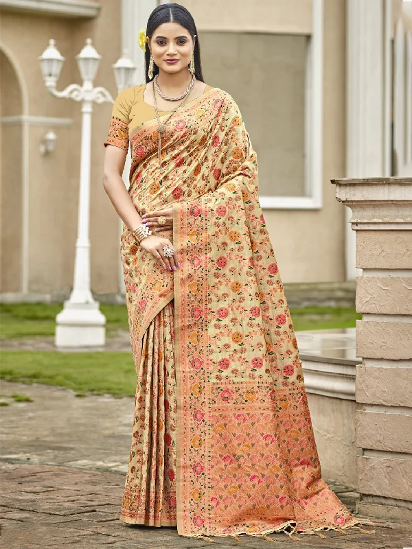 Women Beige Silk Saree With Un Stitched Blouse - Aanika Versatile Layering Blouse