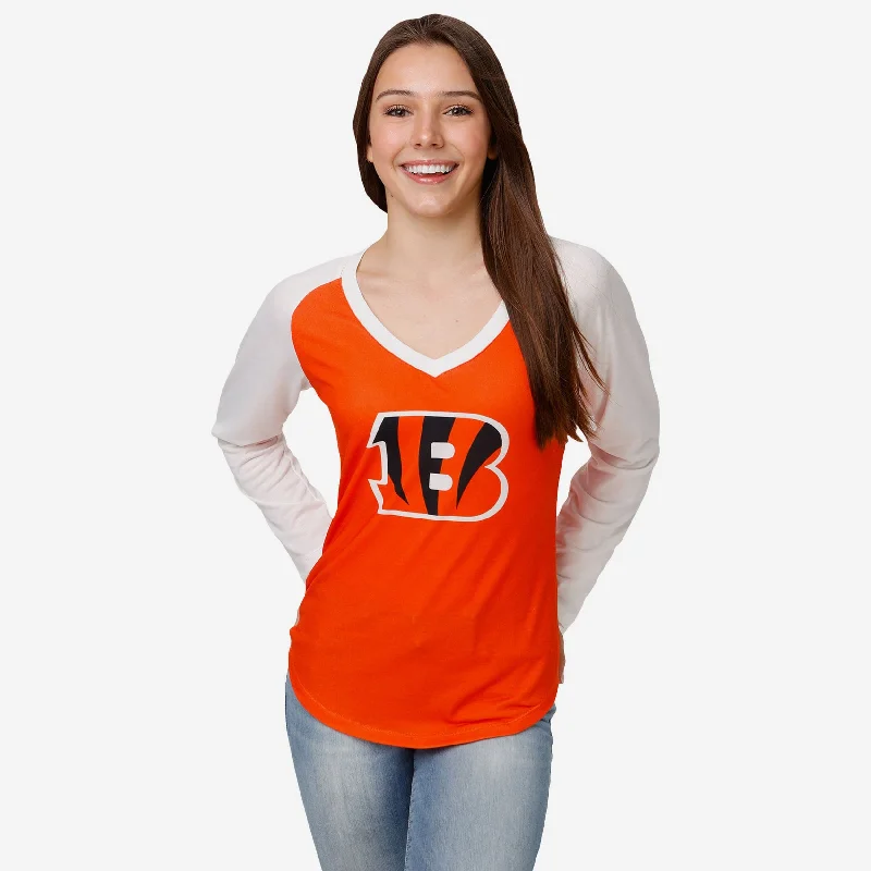 Cincinnati Bengals Womens Big Logo Solid Raglan Shirt-- Solid Color Striped Floral