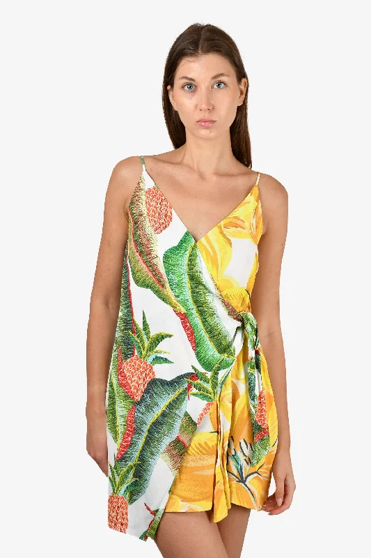 Farm Rio White/Yellow Tropic Printed Wrap Mini Dress Size XS Fashionable Party Mini Dress