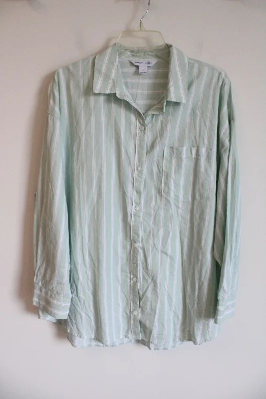 Old Navy The Boyfriend White Light Blue Striped Button Down Shirt | L-- Satin Blend Silk Blend Wool Blend Old Navy The Boyfriend White Light Blue Striped Button Down Shirt | L-- Satin Blend Silk Blend Wool Blend
