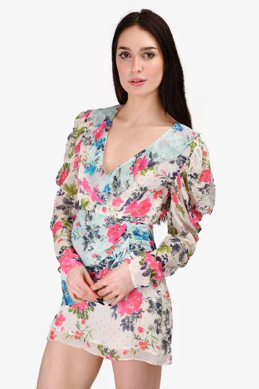 Rococo Sand Pink.White Floral Puff Sleeve Mini Dress Size M Fashionable Denim Mini Dress