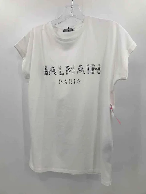 Pre-Owned Balmain White Size XXS Embellished T-shirt-- Fleece Nylon Spandex