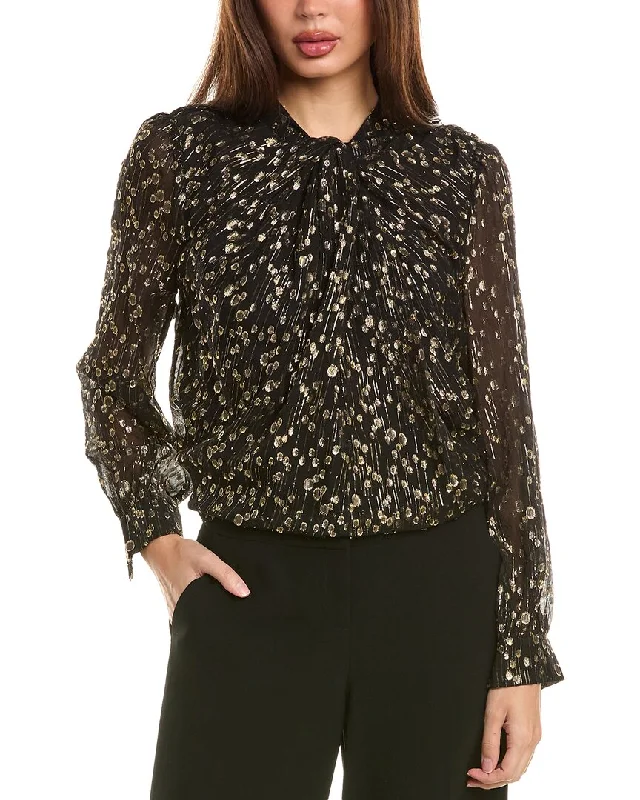 Elie Tahari Twisted Neck Fil Coupe Silk-Blend Blouse Satin Bow Blouse