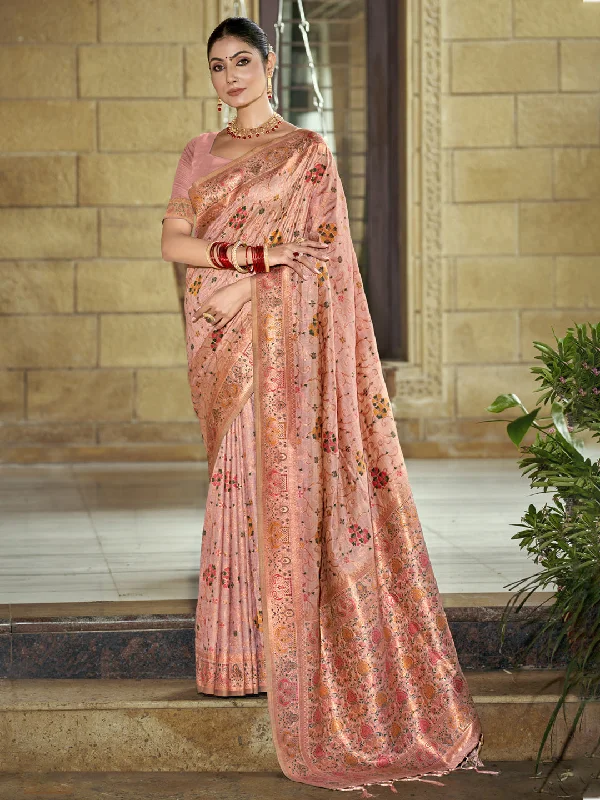 Women Pink Silk Saree With Un Stitched Blouse - Aanika Smart Business Blouse