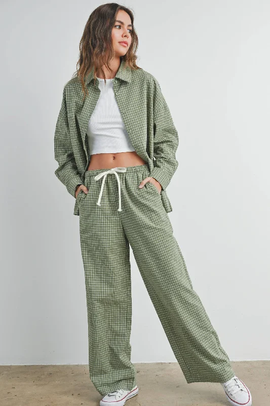 Oversized Check Shirt: Olive-- Machine Wash Dry Clean Hand Wash