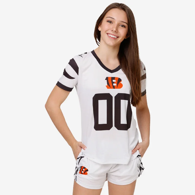 Cincinnati Bengals Womens White Stripe Pajama Shirt-- Layered Multi-layer Single Layer Cincinnati Bengals Womens White Stripe Pajama Shirt-- Layered Multi-layer Single Layer