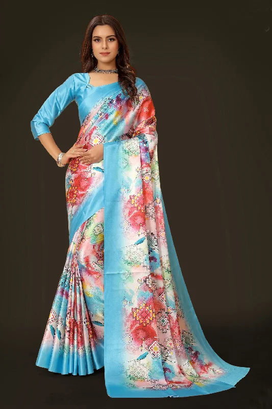 Jyoti Fashion Women's Multicolor Pure Japan Satin Digital Printed Designer Saree with Blouse Double Button Blouse Jyoti Fashion Women's Multicolor Pure Japan Satin Digital Printed Designer Saree with Blouse Double Button Blouse