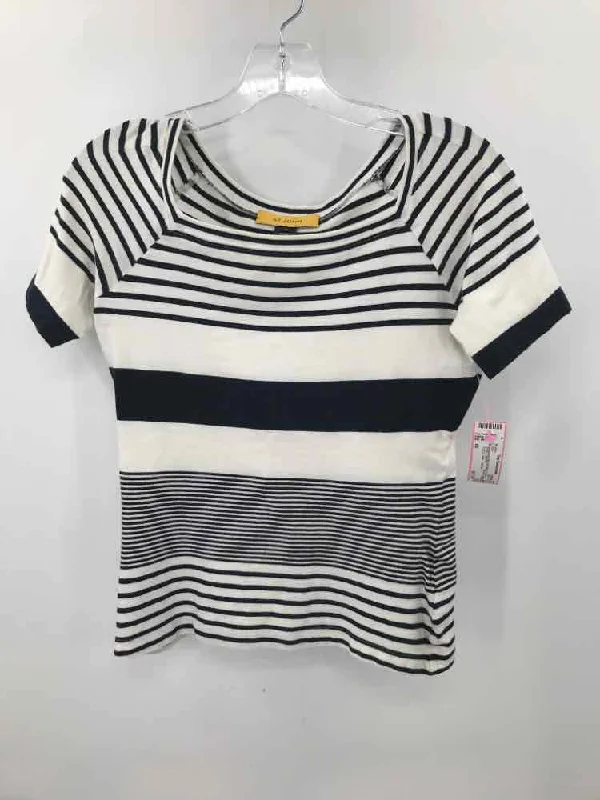 Pre-Owned St John Ivory Size XS Stripe T-shirt-- Sequined Glittery Shiny