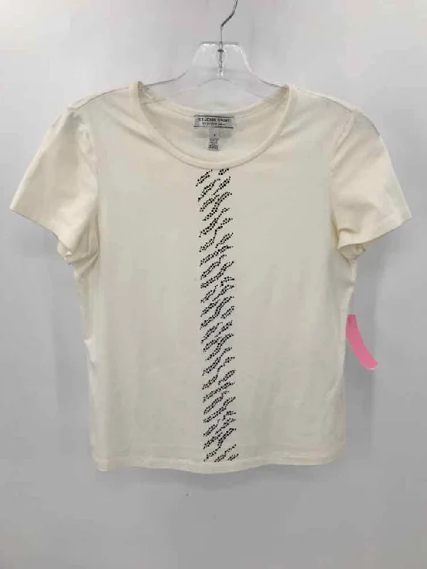 Pre-Owned St John Sport Ivory Size XS Embellished T-shirt-- Satin Blend Silk Blend Wool Blend Pre-Owned St John Sport Ivory Size XS Embellished T-shirt-- Satin Blend Silk Blend Wool Blend