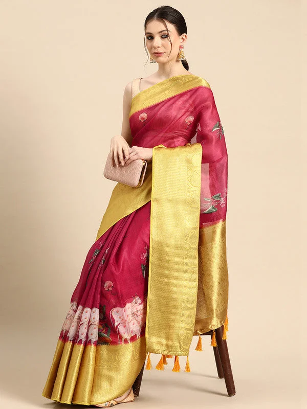 Red Munga Silk Digital Print Animal Print Saree with Unstitched Blouse - Hiral Fashion Elegant Office Blouse Red Munga Silk Digital Print Animal Print Saree with Unstitched Blouse - Hiral Fashion Elegant Office Blouse