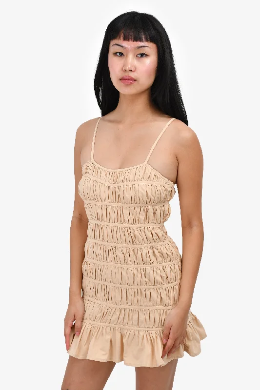 Majorelle Beige Ruched Tank Mini Dress Size XS Fashionable Mini Dress with Slits