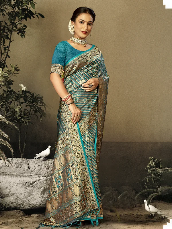 Women Sky Blue Satin Silk Saree With Un Stitched Blouse - Aanika Feminine Tie Blouse Women Sky Blue Satin Silk Saree With Un Stitched Blouse - Aanika Feminine Tie Blouse