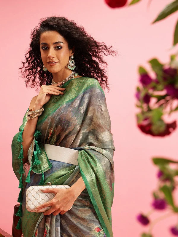 Green Cotton Digital Print Floral Saree with Unstitched Blouse - Hiral Fashion Elegant Peplum Blouse Green Cotton Digital Print Floral Saree with Unstitched Blouse - Hiral Fashion Elegant Peplum Blouse