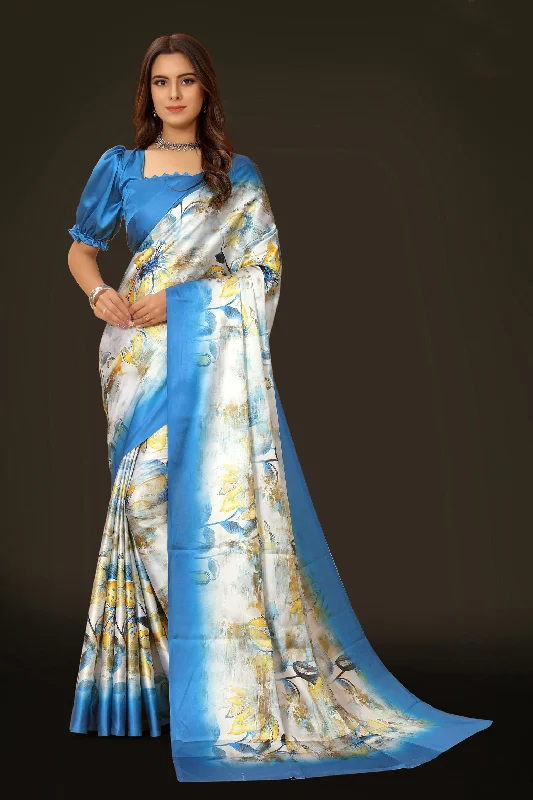 Jyoti Fashion Women's Multicolor Pure Japan Satin Digital Printed Designer Saree with Blouse Soft Knit Blouse Jyoti Fashion Women's Multicolor Pure Japan Satin Digital Printed Designer Saree with Blouse Soft Knit Blouse