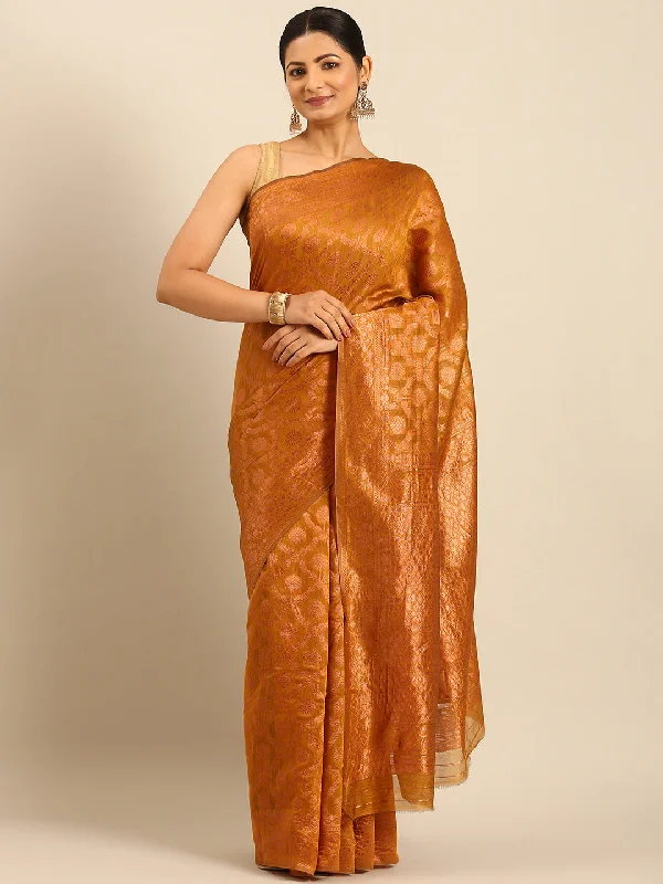 Women Mustard Cotton Saree With Un Stitched Blouse - Aanika Feminine Satin Blouse