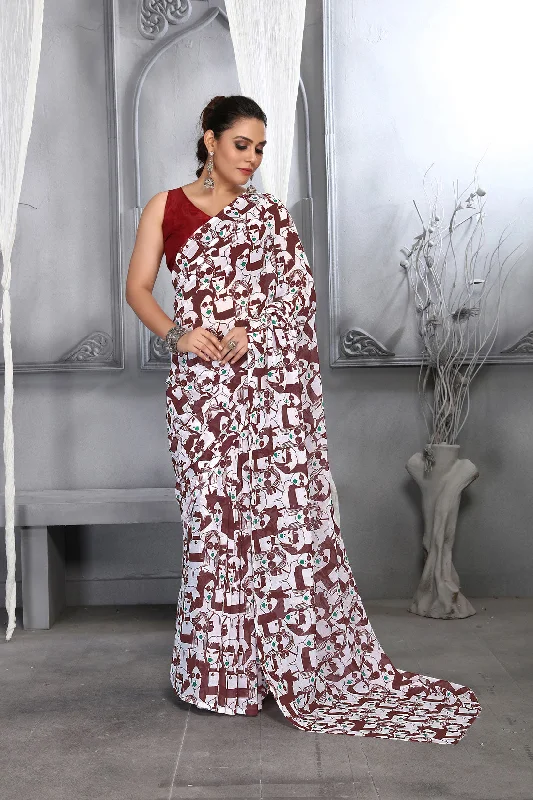 Jyoti Fashion Women's Maroon Faux Georgette Digital Printed Designer Saree with Blouse Classic Minimalist Blouse Jyoti Fashion Women's Maroon Faux Georgette Digital Printed Designer Saree with Blouse Classic Minimalist Blouse