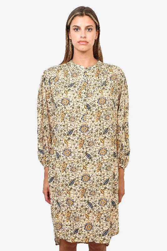 Ulla Johnson Yellow/Purple Floral Printed Cotton Blend L/S Mini Dress sz M Elegant Satin Mini Dress