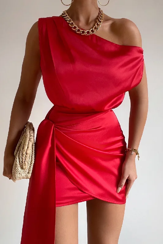 Kharisma Mini Dress - Red Cozy Cowl Neck Mini Dress