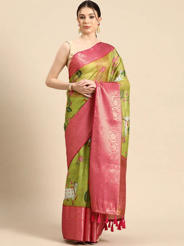Olive Munga Silk Digital Print Animal Print Saree with Unstitched Blouse - Hiral Fashion Silky Draped Blouse Olive Munga Silk Digital Print Animal Print Saree with Unstitched Blouse - Hiral Fashion Silky Draped Blouse