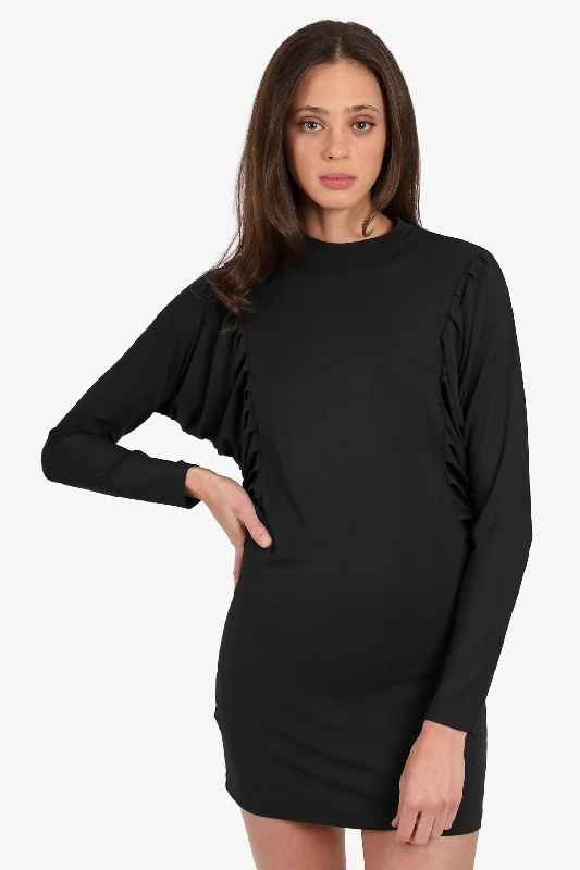 Fendi Black Ruched Long-sleeve Mini Dress Size 38 Fashionable Mini Dress with Pockets