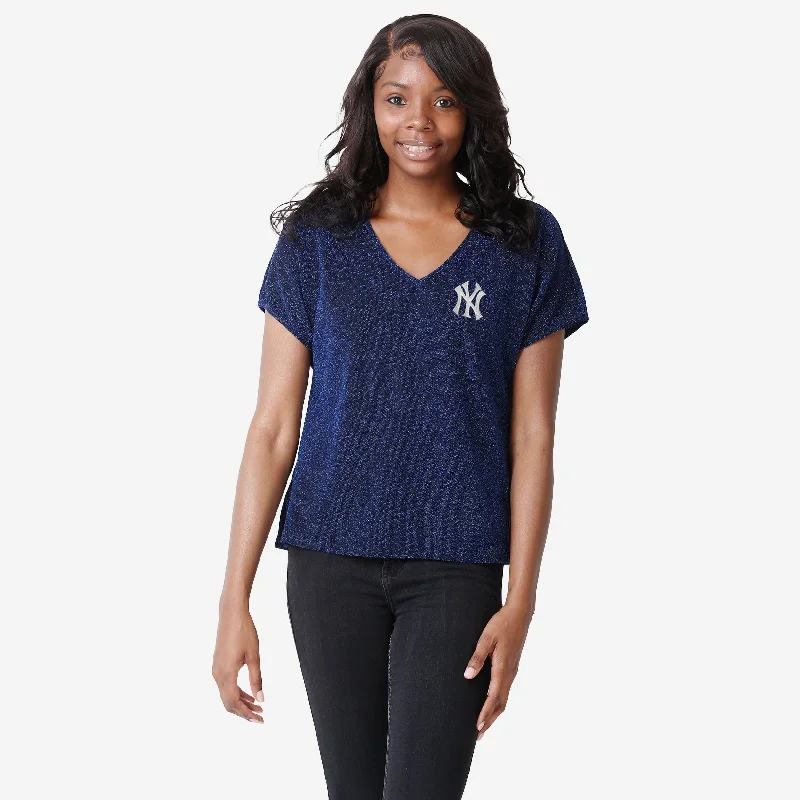 New York Yankees Womens Gametime Glitter V-Neck T-Shirt-- Lace Blend Ribbed Blend Corduroy Blend New York Yankees Womens Gametime Glitter V-Neck T-Shirt-- Lace Blend Ribbed Blend Corduroy Blend