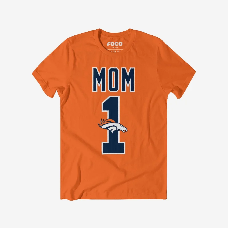 Denver Broncos Number 1 Mom T-Shirt-- Lace Blend Ribbed Blend Corduroy Blend