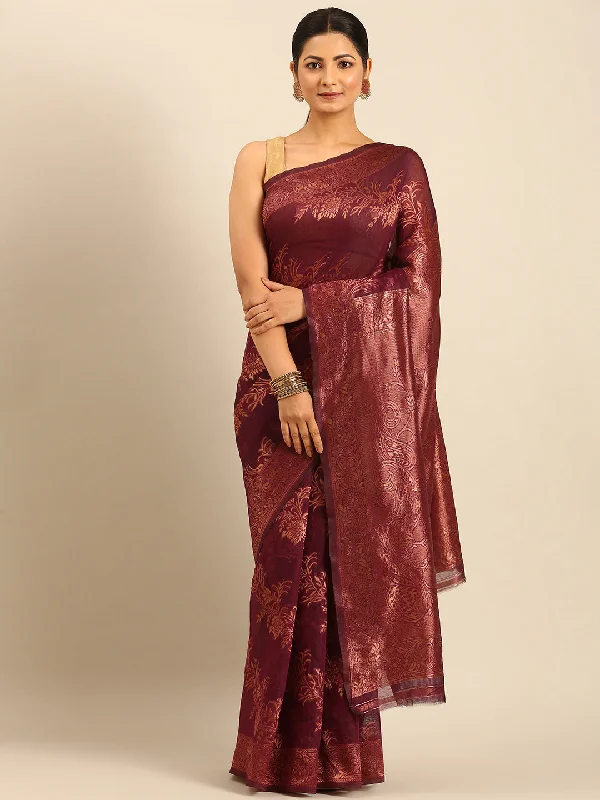 Women Purple Cotton Saree With Un Stitched Blouse - Aanika Lightweight Chiffon Blouse Women Purple Cotton Saree With Un Stitched Blouse - Aanika Lightweight Chiffon Blouse