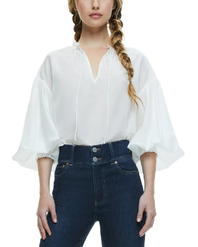 Alice + Olivia Julius Vluminus Blouson Sleeve Silk-Blend Blouse Feminine Satin Blouse Alice + Olivia Julius Vluminus Blouson Sleeve Silk-Blend Blouse Feminine Satin Blouse