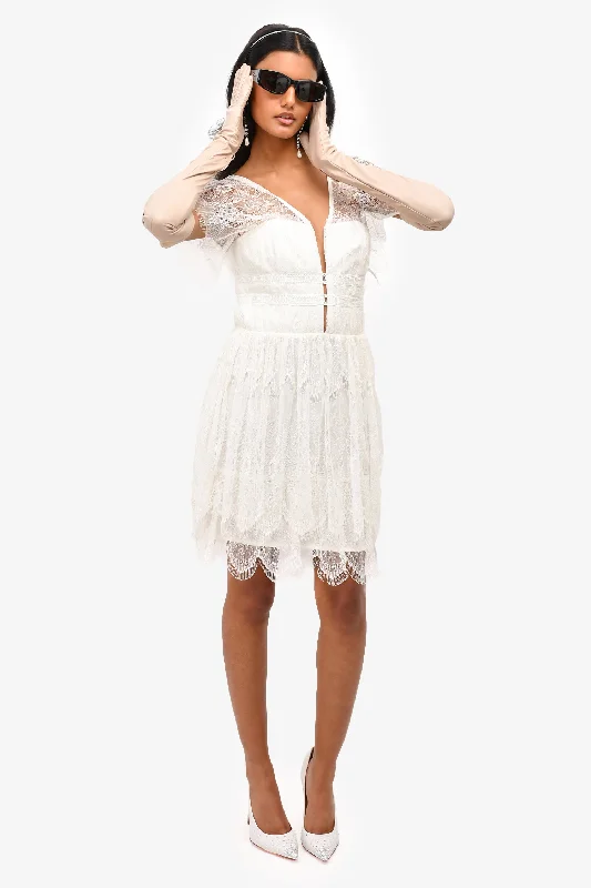 Nicholas White Eyelash Lace Mini Dress Size 4 Fashionable Lace Mini Dress