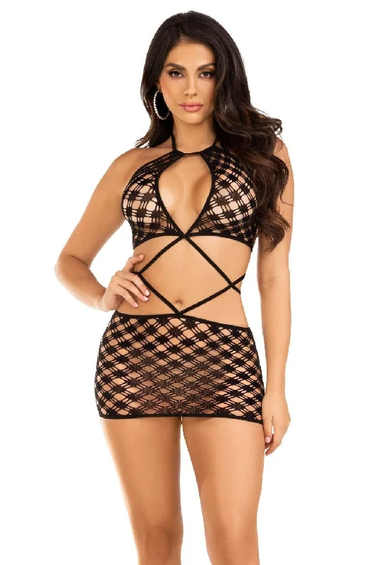 Keyhole Halter Hardcore Net Mini Dress Elegant Tulle Mini Dress