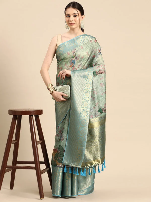 Green Munga Silk Digital Print Animal Print Saree with Unstitched Blouse - Hiral Fashion Embroidered Floral Blouse Green Munga Silk Digital Print Animal Print Saree with Unstitched Blouse - Hiral Fashion Embroidered Floral Blouse