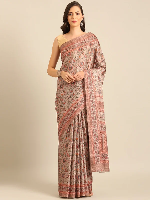 Women Khakhi Cotton Saree With Un Stitched Blouse - Aanika Sleeveless Chiffon Blouse Women Khakhi Cotton Saree With Un Stitched Blouse - Aanika Sleeveless Chiffon Blouse