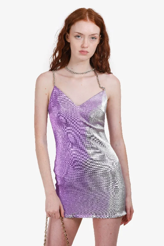 Area Purple Stretch Lamé Crystal Choker Mini Dress Size S 'As Is' Cozy Jersey Mini Dress Area Purple Stretch Lamé Crystal Choker Mini Dress Size S 'As Is' Cozy Jersey Mini Dress