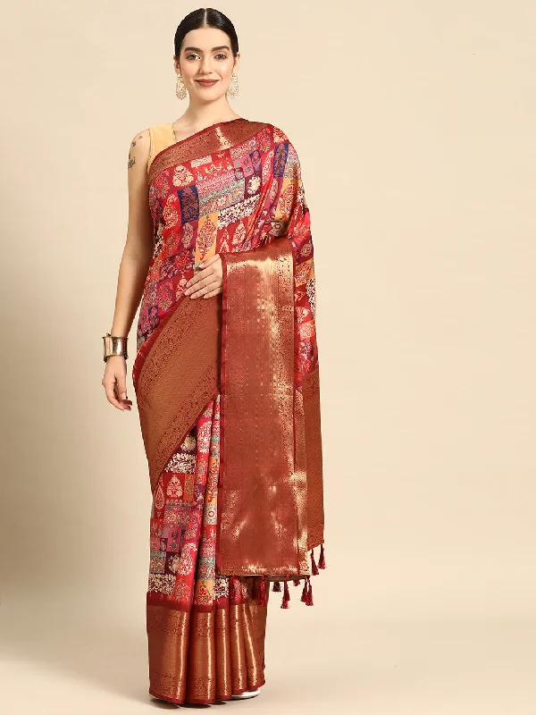 Multicolor Kanchipuram Silk Digital Print Paisely Saree with Unstitched Blouse - Hiral Fashion Smart Business Blouse Multicolor Kanchipuram Silk Digital Print Paisely Saree with Unstitched Blouse - Hiral Fashion Smart Business Blouse