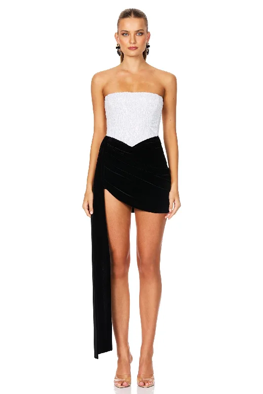 Nookie Keke Mini Dress - White/Black Trendy A-Line Mini Dress