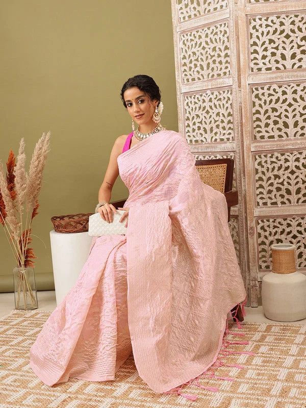 Light Pink Linen Woven Thread Geomatric Saree with Unstitched Blouse - Hiral Fashion Chic Wrap Blouse Light Pink Linen Woven Thread Geomatric Saree with Unstitched Blouse - Hiral Fashion Chic Wrap Blouse