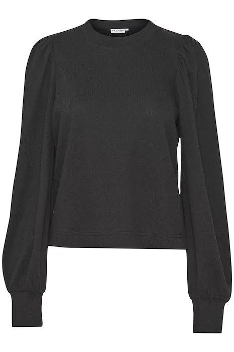 Pulz Ofelia LS T-shirt-- Ribbed Striped Patterned