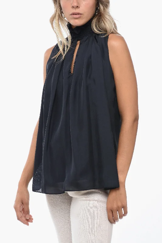Fabiana Filippi Sleeveless Silk Blouse with Cut-out Detail 42 Italian size Elegant Semi-Sheer Blouse Fabiana Filippi Sleeveless Silk Blouse with Cut-out Detail 42 Italian size Elegant Semi-Sheer Blouse