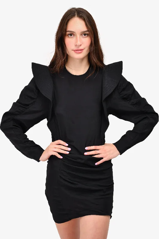 Isabel Marant Etoile Black Nylon Ruffle Sleeve Mini Dress Size 36 Casual High-Waist Mini Dress Isabel Marant Etoile Black Nylon Ruffle Sleeve Mini Dress Size 36 Casual High-Waist Mini Dress