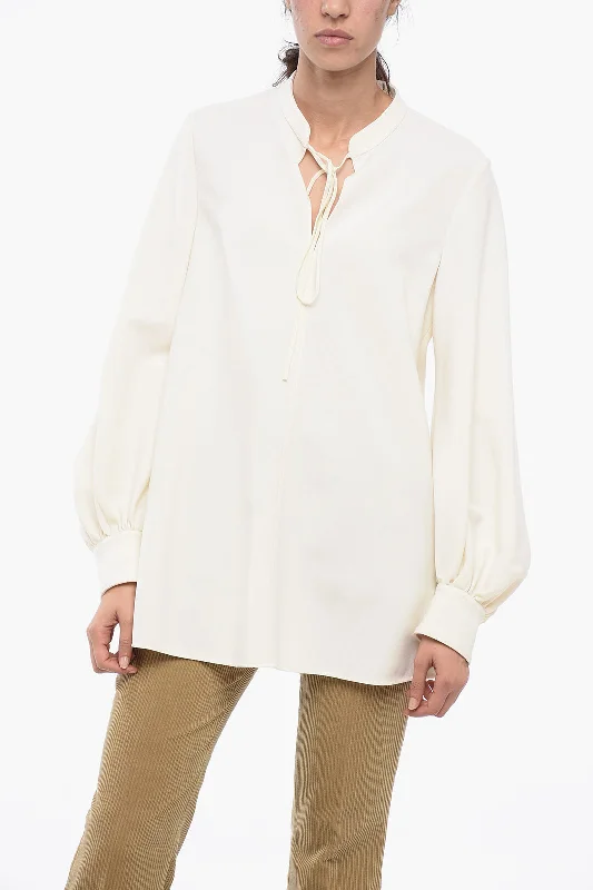 Chloe Open-neck Blouse with Puffed Sleeves 38 Italian size Casual Stripe Blouse